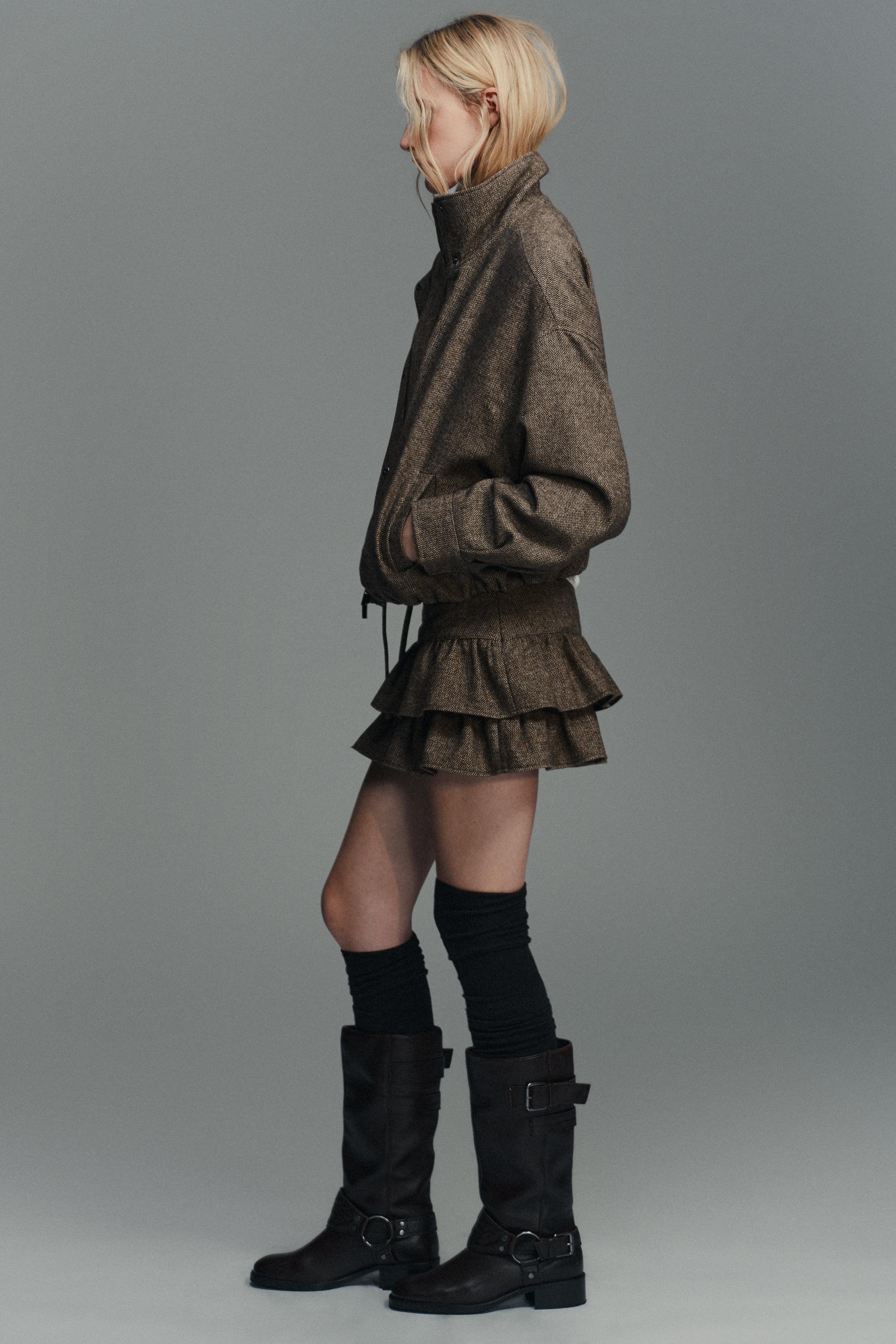 ЮБКА ИЗ ПОЛУШЕРСТИ С УЗОРОМ В ЕЛОЧКУ