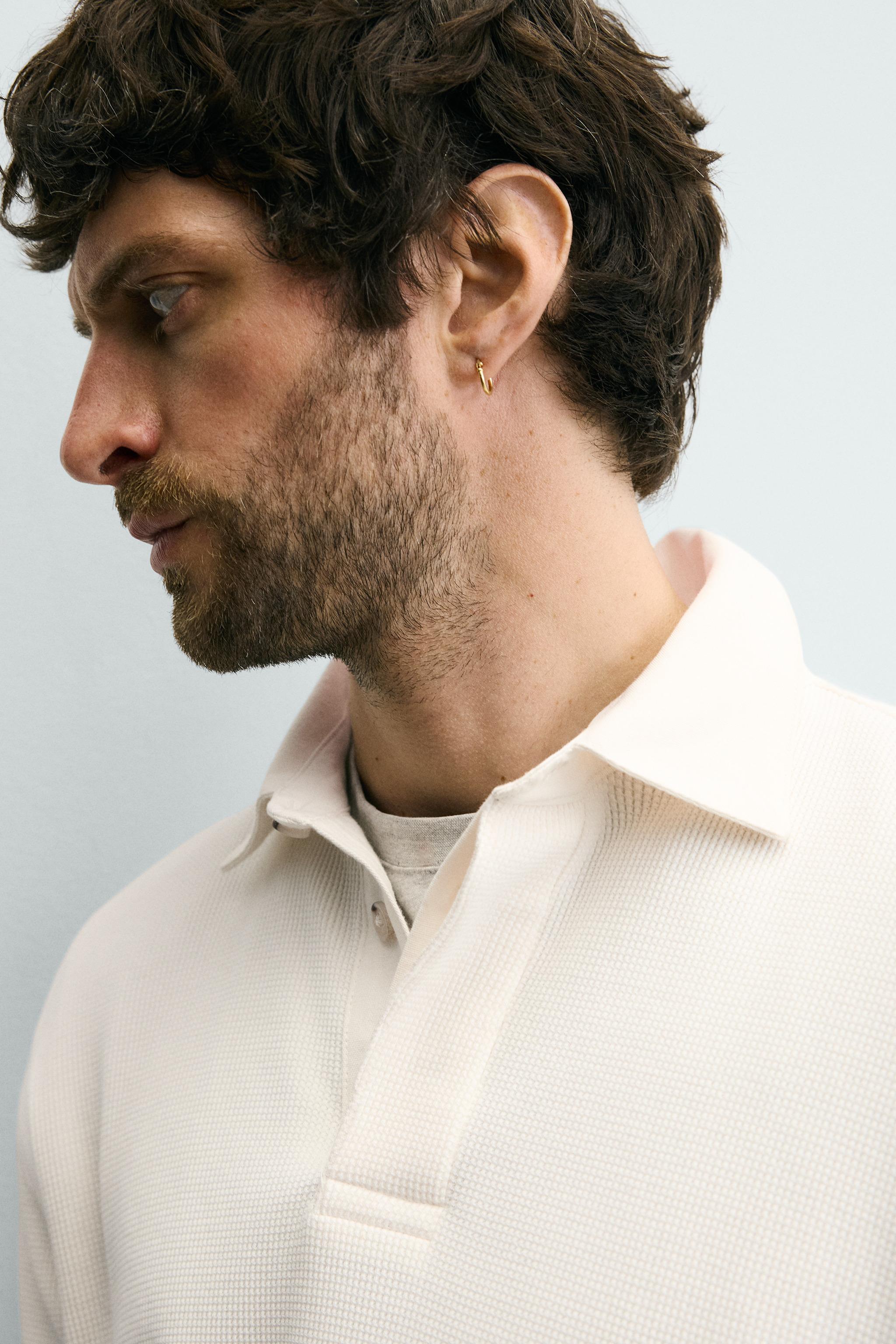 РУБАШКА ПОЛО ВАФЕЛЬНОГО ТРИКОТАЖА С КОНТРАСТНЫМ ВОРОТНИКОМ