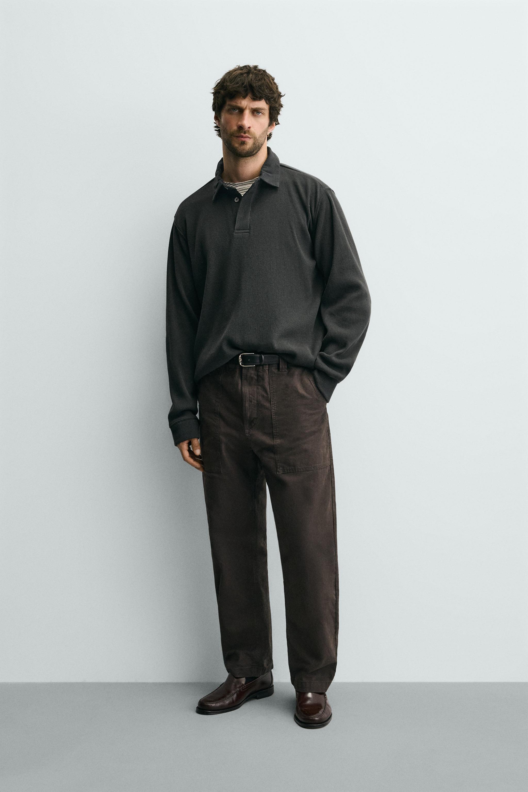 РУБАШКА ПОЛО ВАФЕЛЬНОГО ТРИКОТАЖА С КОНТРАСТНЫМ ВОРОТНИКОМ