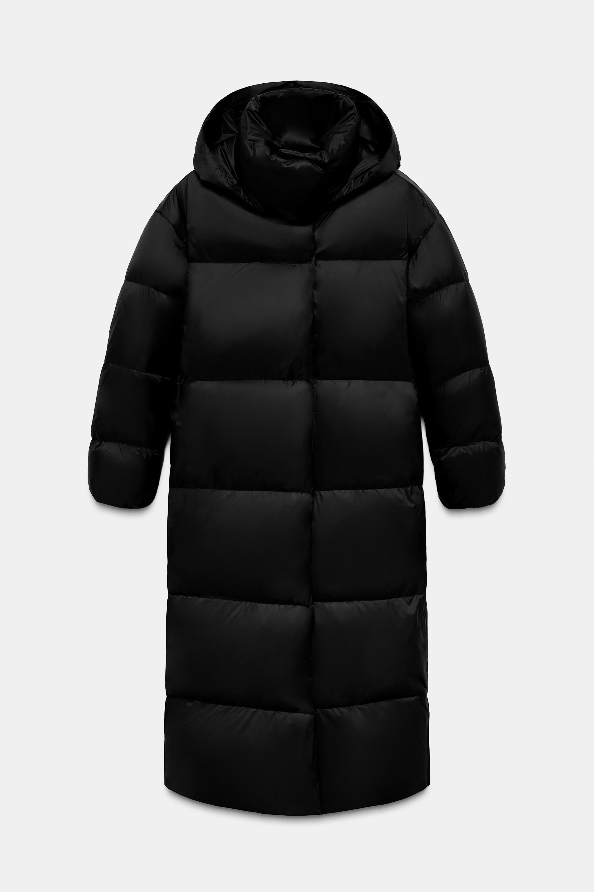 ДЛИННАЯ КУРТКА ИЗ ПЕРО И ПУХА С КАПЮШОНОМ И ПЕРЧАТКАМИ, Водоотталкивающая